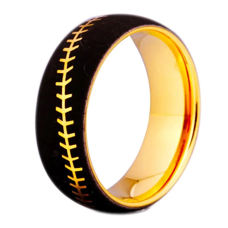 Baseball Ring, Baseball Stitch Pattern Ring, Black Tungsten Ring