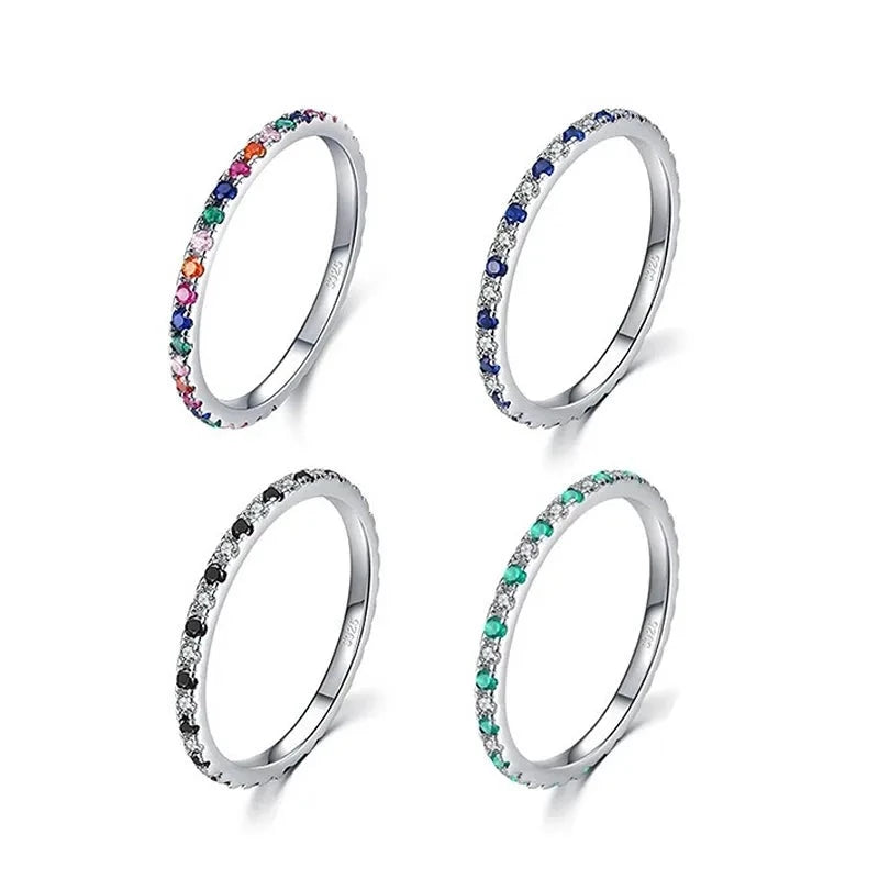 Trendy Simple Colorful Zircons 925 Sterling Silver Women's Rings (4 St