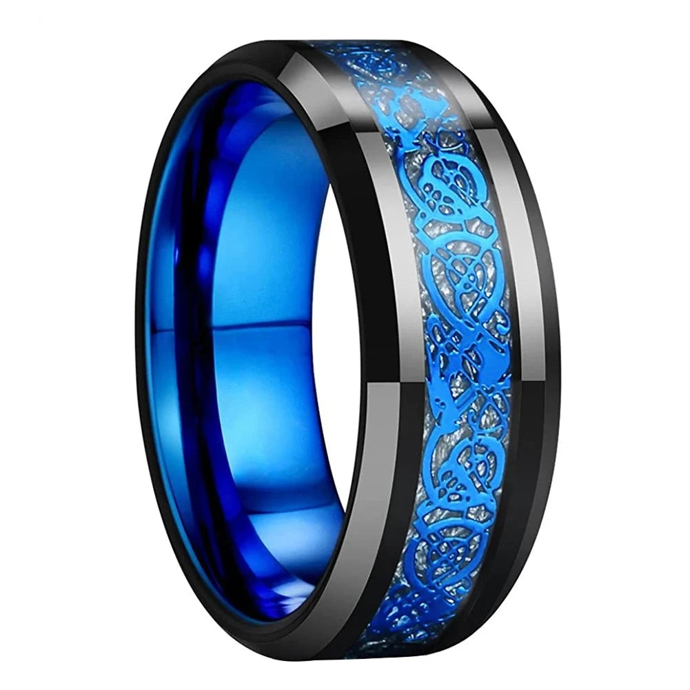 Custom Birthstone Tungsten Carbide Ring,Celtic Dragon Inlay,Ring,Band,Blue Dragon Inlay,8mm,Tungsten Band, Tungsten on sale Carbide Band