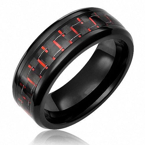 Silver Tungsten Men's Wedding Band 8mm Black & Red outlet Carbon Fiber Inlay Ring Gift For Him