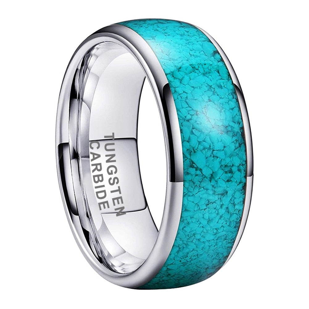 2024 Silver Turquoise Inlay Tungsten Ring