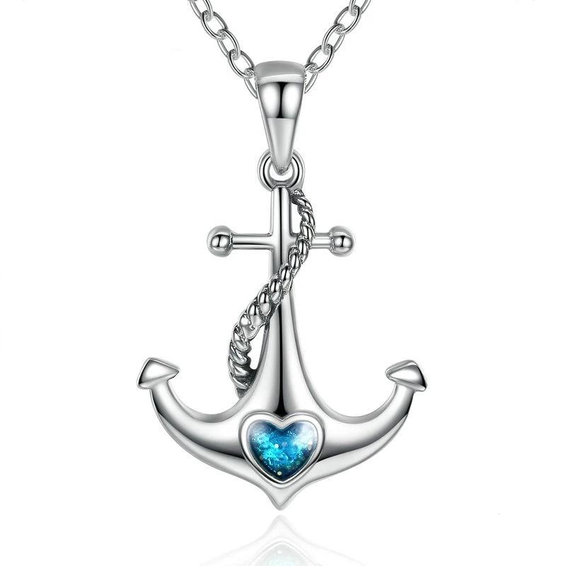 Heart Shaped 925 Silver Fish Hook Urn Anchor Necklace Creative