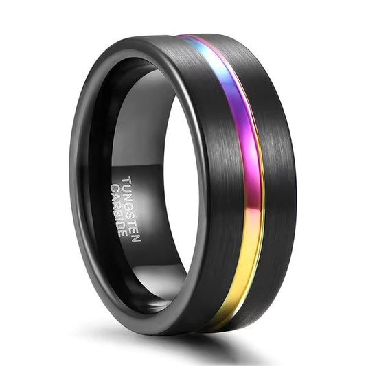 5mm, 7mm, 9mm Rainbow Groove & Full Black Tungsten Unisex Ring