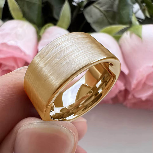 8mm, 10mm Flat Brushed Honey Gold Tungsten Ring