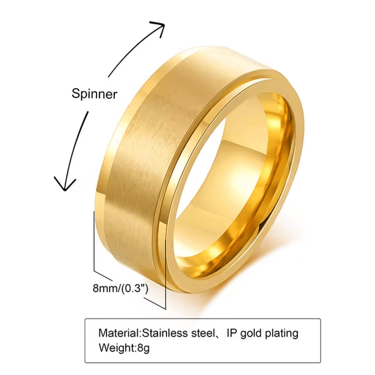 6mm, 8mm Personalized Custom Engraving Unisex Spinner Ring (4 colors)