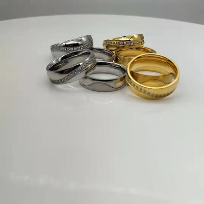 6mm Cubic Zirconia Stainless Steel Unisex Rings (2 Colors)