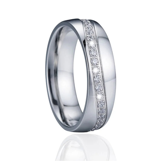 6mm Cubic Zirconia Stainless Steel Unisex Rings (2 Colors)