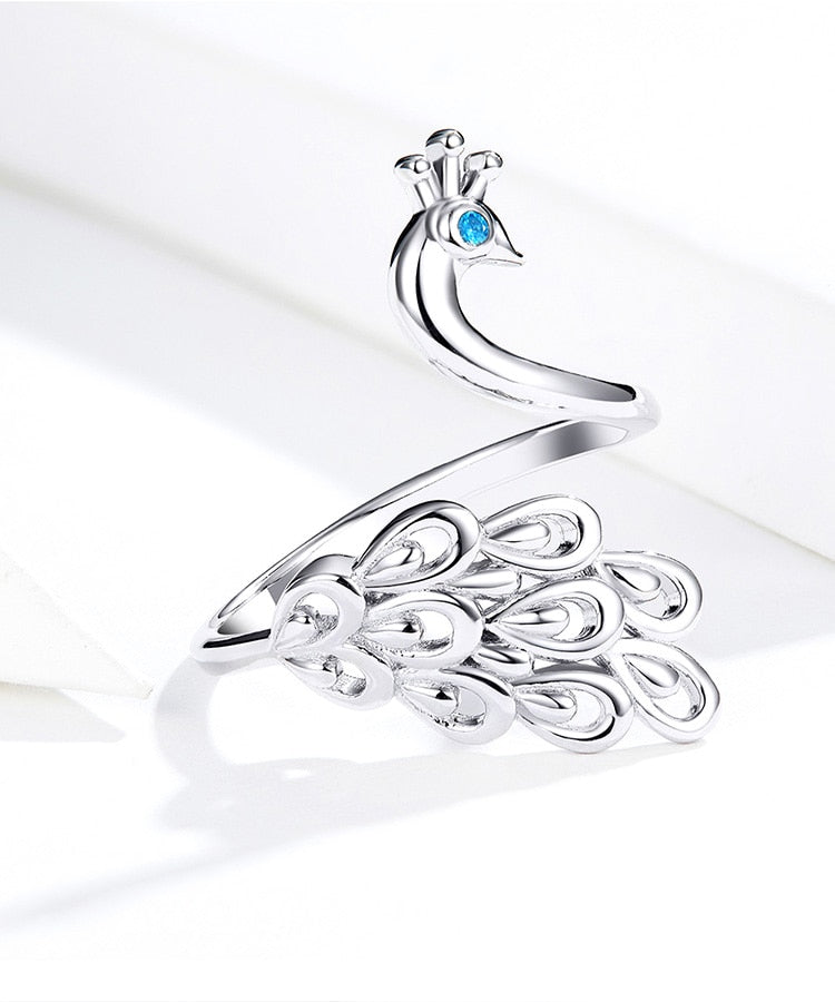 Silver Peacock Bird 925 Sterling Adjustable Women's Ring