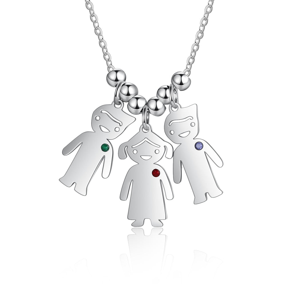 Mothers Necklace with Custom Children Name Charms and Birthstones