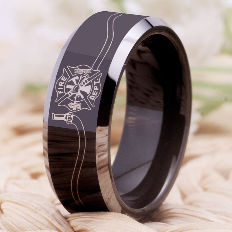 Mens firefighter store wedding bands