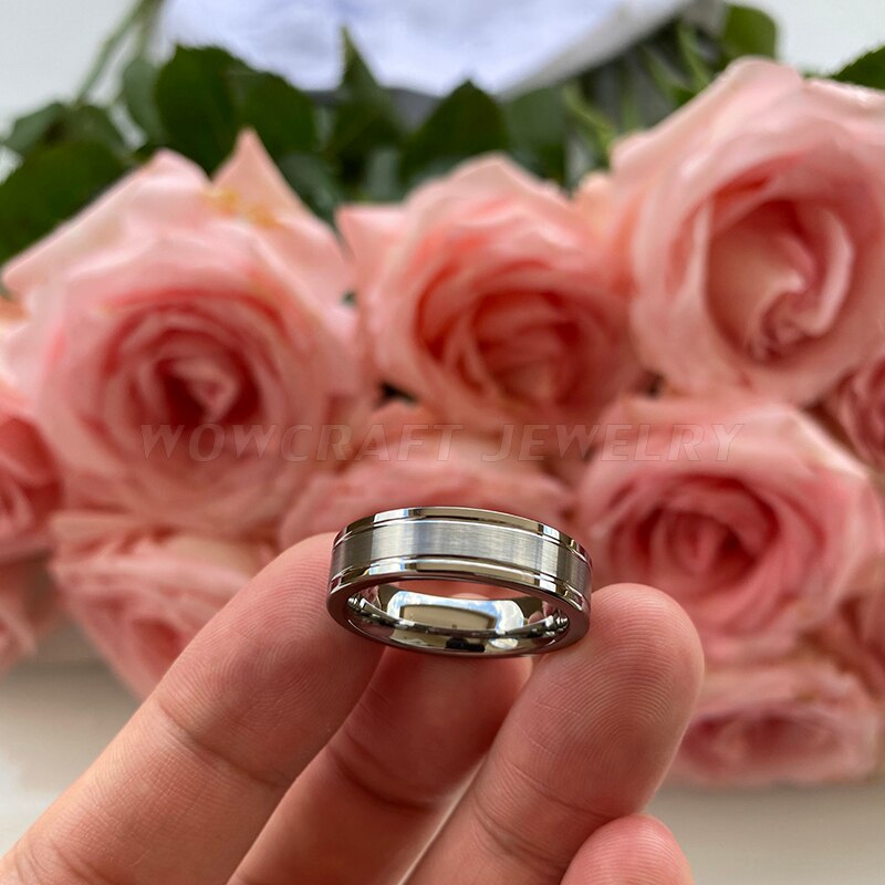 6mm Double Grooved Tungsten Carbide Rings for Women Brushed Finish Highest Quality Wedding Band