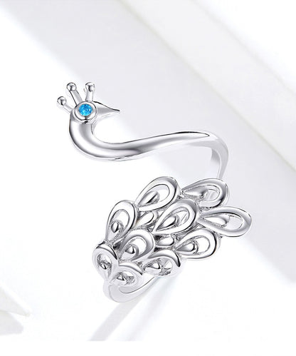 Silver Peacock Bird 925 Sterling Adjustable Women's Ring