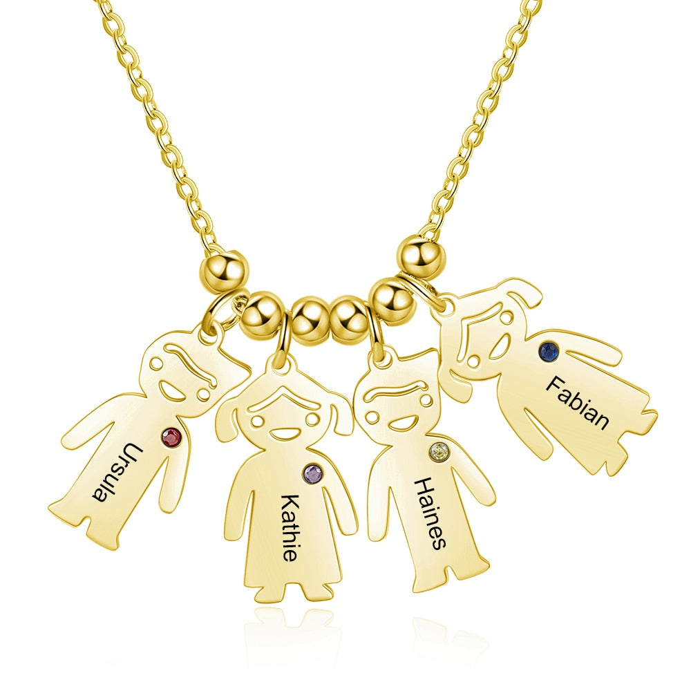 Gold necklace engraved store with children's names