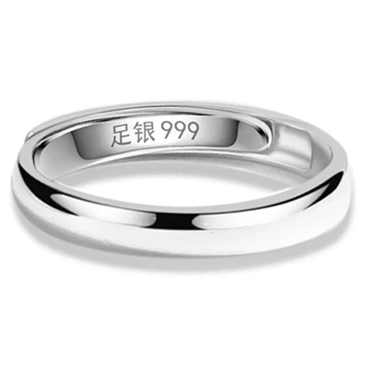 4MM 100% Real 999 Pure Fine Silver Simple Adjustable Unisex Ring