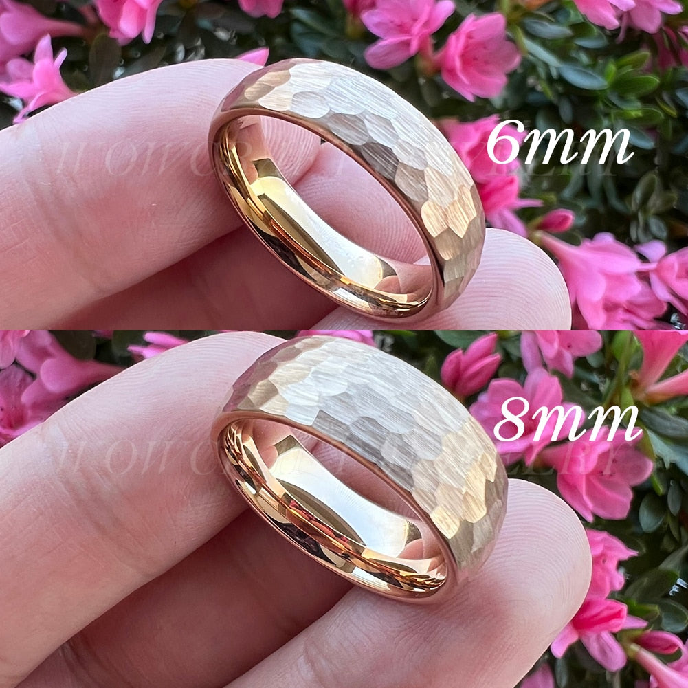 Rose Gold Tungsten Wedding Band factory Personalized 8mm Hammered Tungsten Ring Engraving