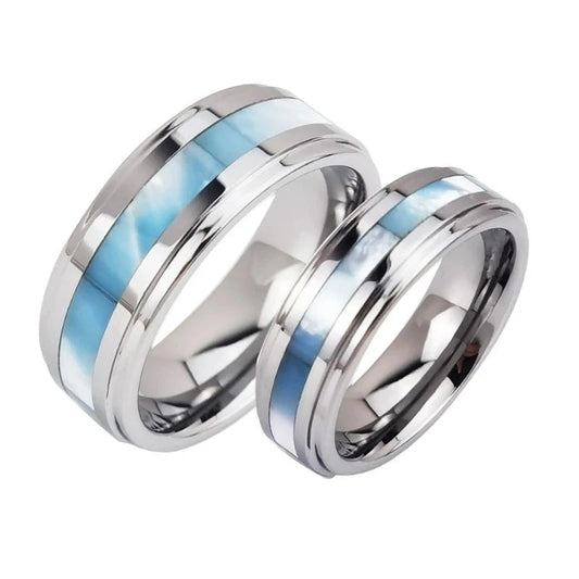 6mm, 8mm Ocean Natural Shells Inlay Tungsten Unisex Ring