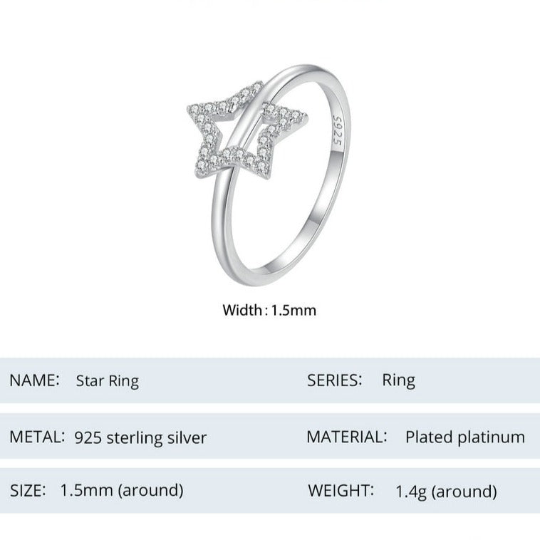 Simple Star 925 Sterling Silver Pave Setting CZ Women's Ring