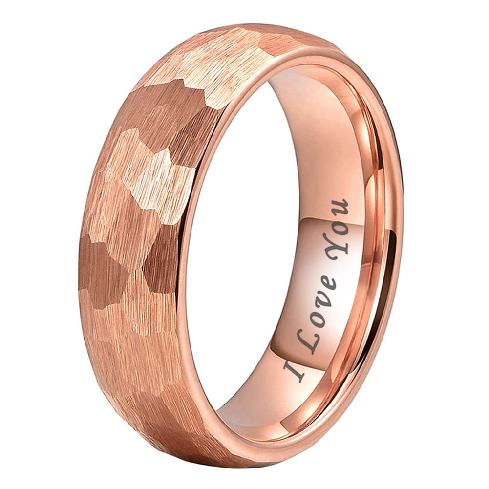 Hammered Tungsten Ring Rose Gold Tungsten Ring Custom Engraving