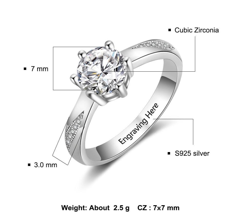 Silver Ring For Women Girls. S925 Sterling Silver Cubic Zirconia Rings  Wedding