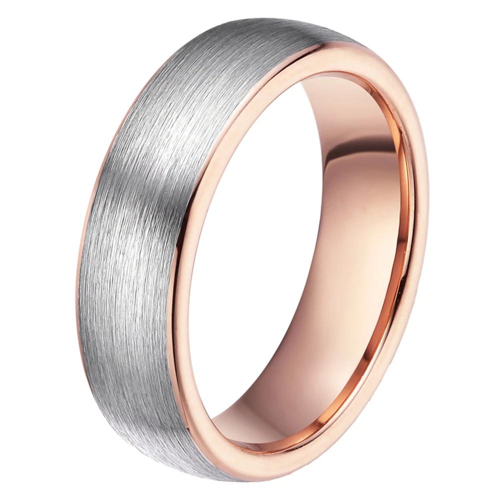 6mm Brushed Silver & Rose Gold Tungsten Womens Ring