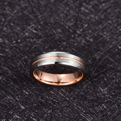 6mm Frosted Inner Rose Gold Groove Tungsten Men's Ring