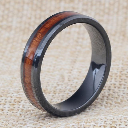 6mm Retro Wood Grain Inlaid Ceramic Unisex Ring (Allergy Free)