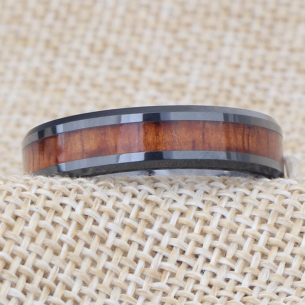 6mm Retro Wood Grain Inlaid Ceramic Unisex Ring (Allergy Free)