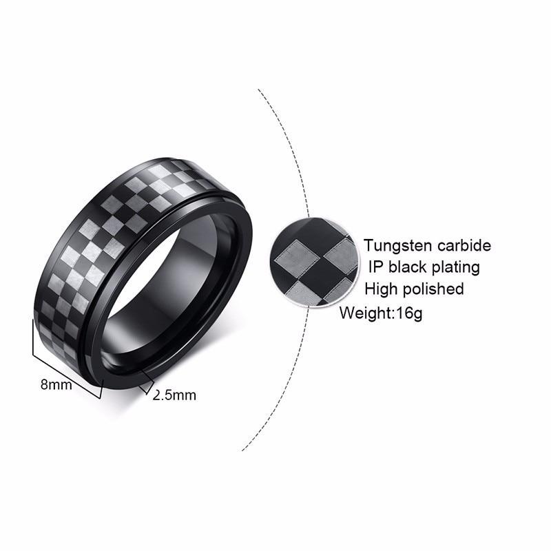 8mm Checkerboard Grid Black Tungsten Men's Ring