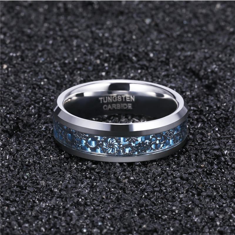 Tungsten Ring, 8mm High polish Silver with Blue in the Middle, White Gold Plated Tungsten Ring, Mens Ring, Mens shops Wedding Band, Promise Ring