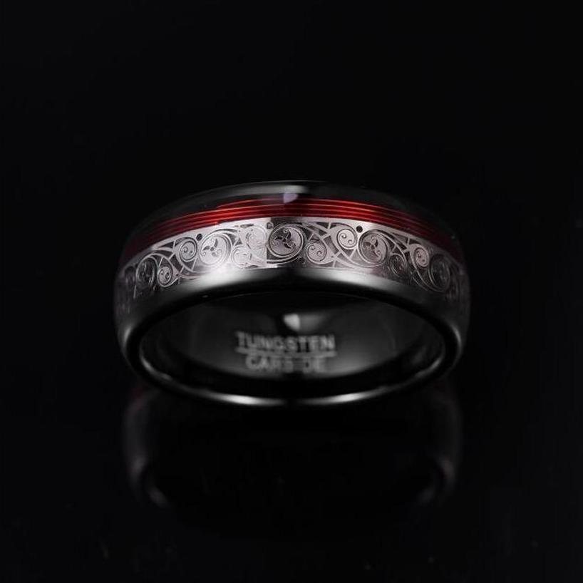 Tungsten outlets Ring, Mens Tungsten Wedding Band, Celtic Spiral and Red Guitar String Inlaid Wedding Band，Personalized Ring