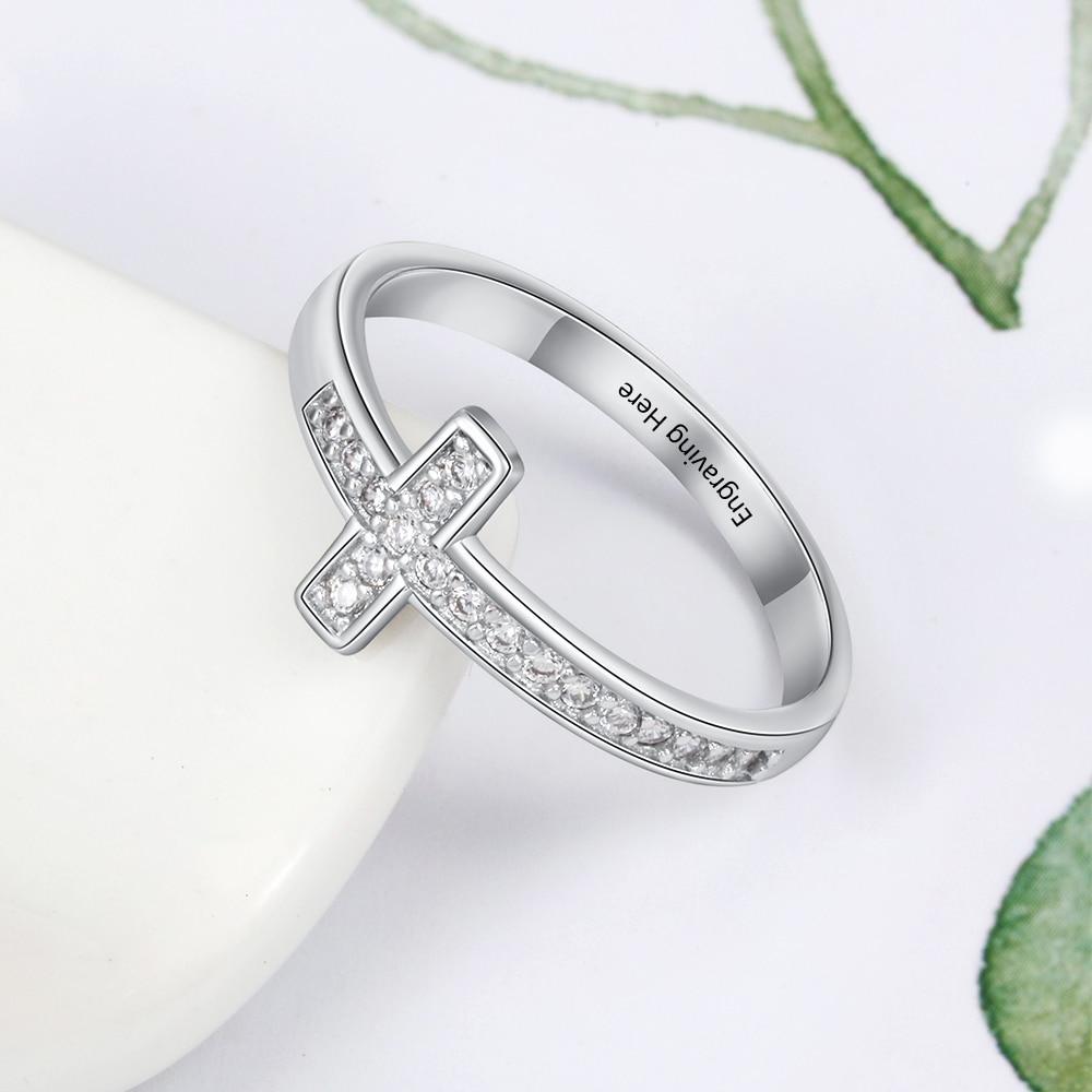 9mm Personalized Christian Cross Womens Ring - 1 Engraving