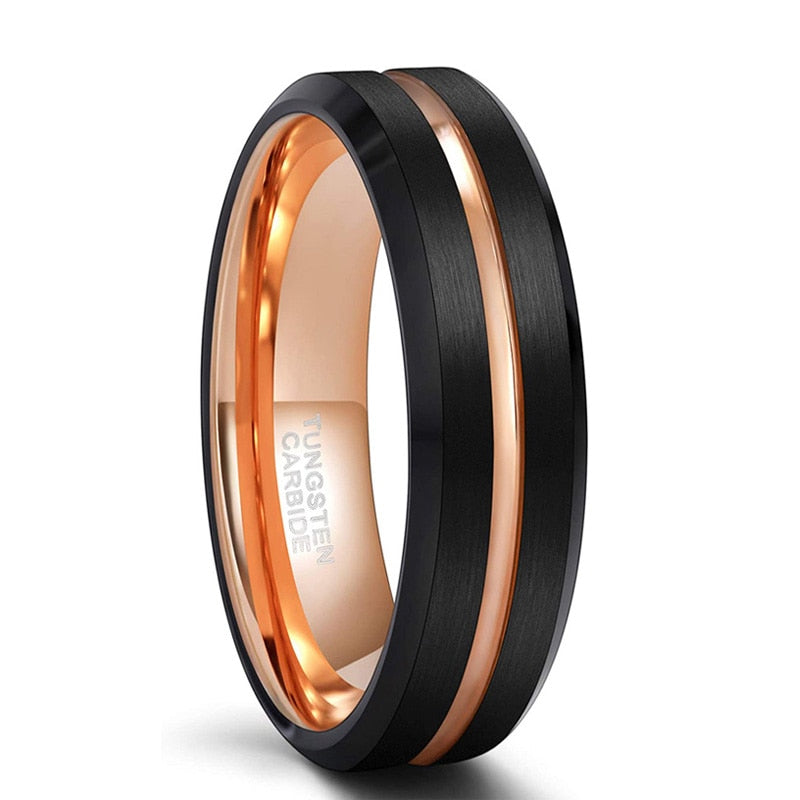 6mm or 8mm Rose Gold or Gold Inlay Tungsten Unisex Rings