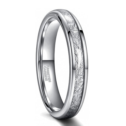 4mm, 6mm or 8mm Silver Thread-like Inlay Tungsten Unisex Ring