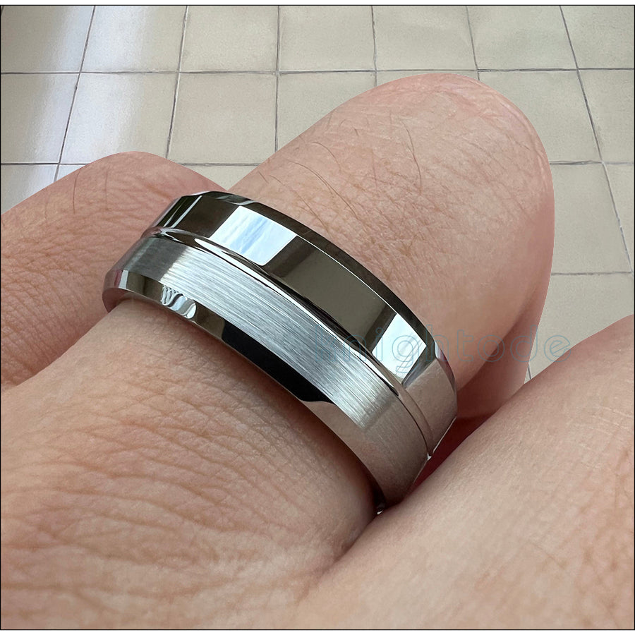 Perfect Gift for Husband, Two Tone Tungsten Ring with Silver Strip