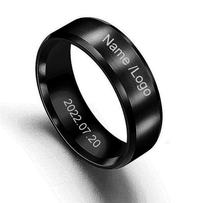 8mm Titanium Ring, Engraved Date Ring, Couples Names Ring, Roman Numeral Ring, Ring for Fiance, Long Distance Ring, Ring with popular Kids Names