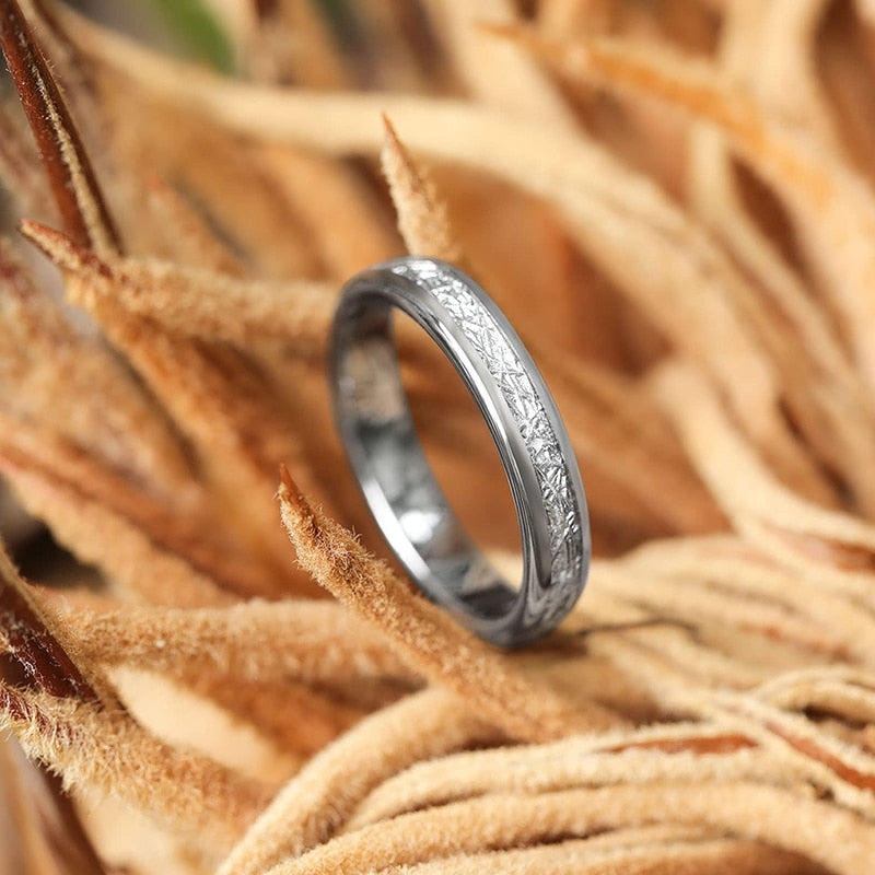 4mm, 6mm or 8mm Silver Thread-like Inlay Tungsten Unisex Ring