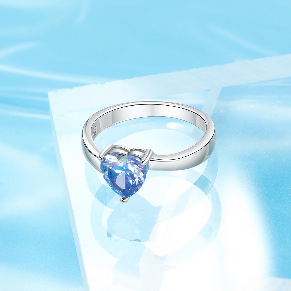 Heart Blue Cubic Zirconia 925 Sterling Silver Womens Ring