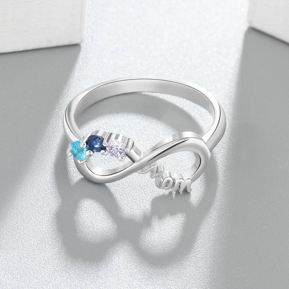 Mom Infinity 925 Sterling Silver Women s Ring 3 Birthstones 1 Engraving