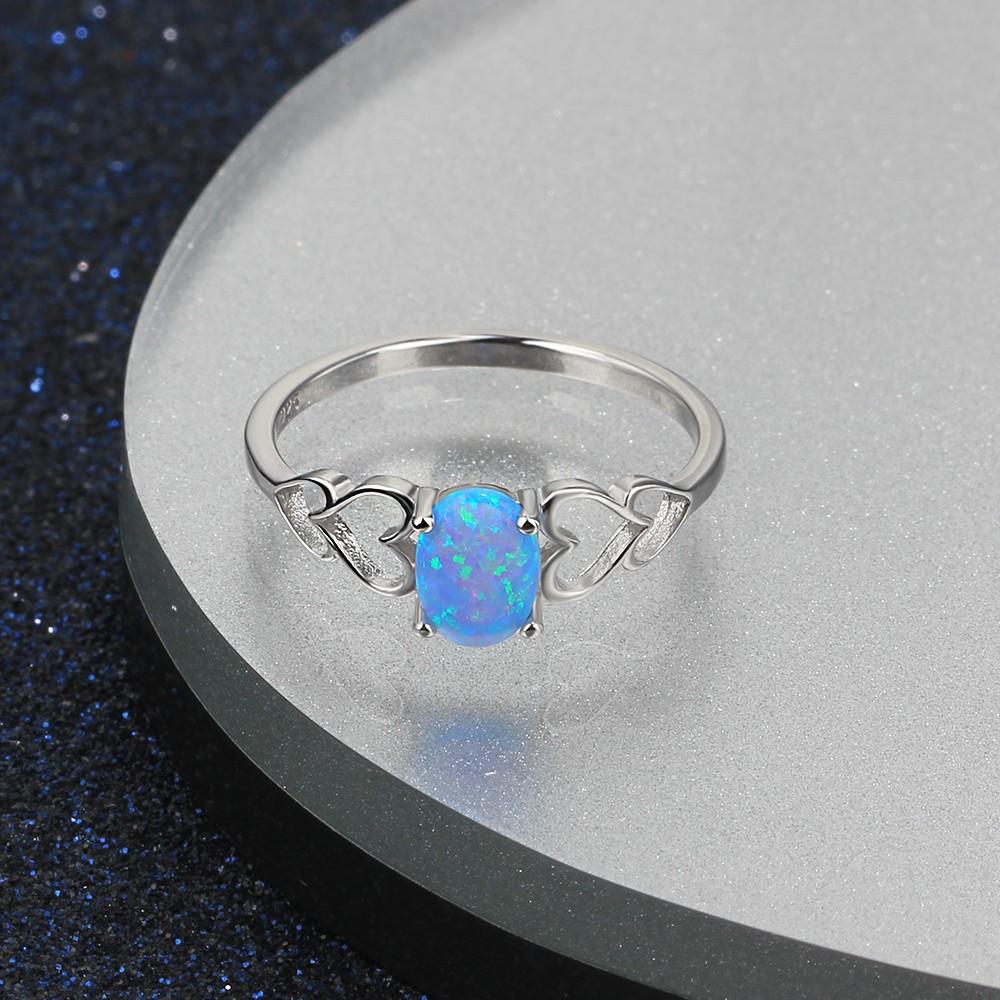 Oval Blue Opal 925 Sterling Silver Hearts