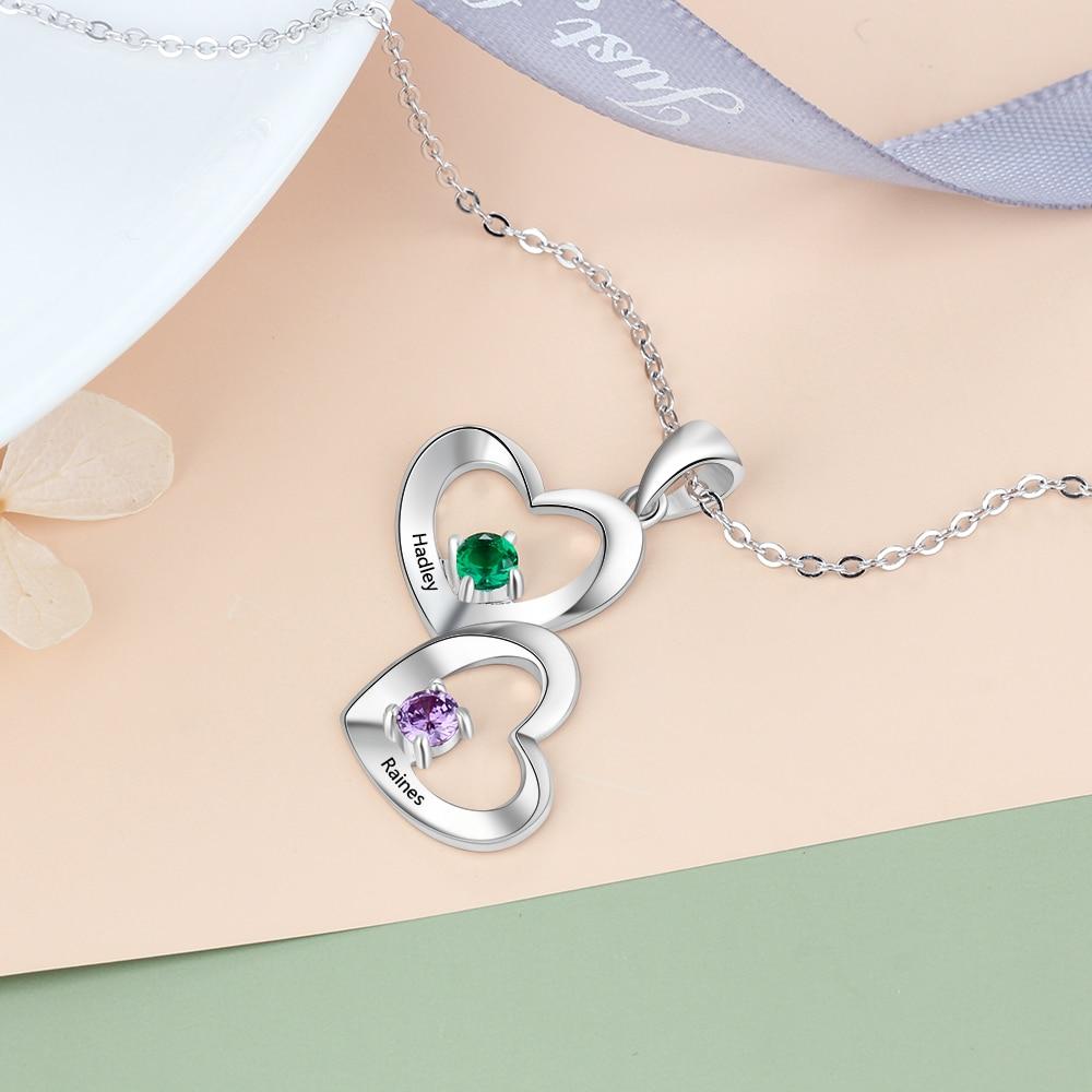 Personalized Peace Sign & 2 Birthstone Necklace in 14k Gold