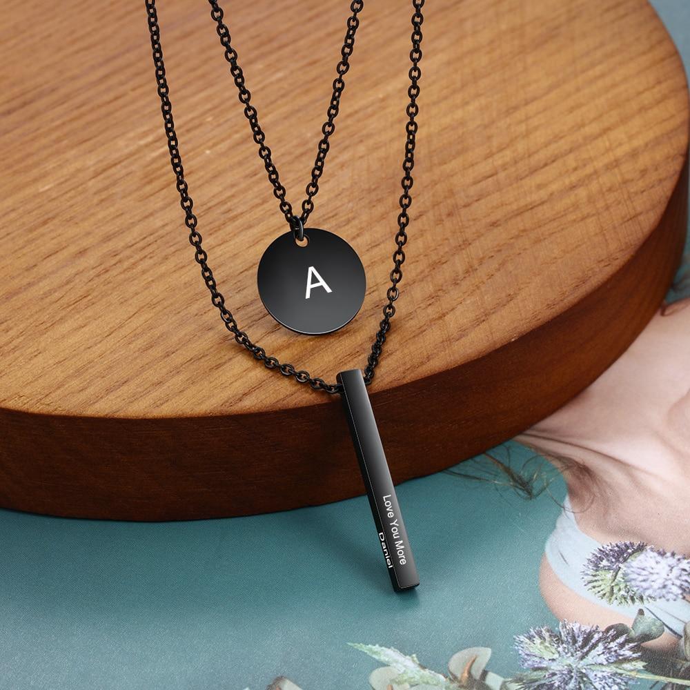 Casual Black Vertical Bar Necklaces for Men,Waterproof Stainless Steel  Geometric Pendant Collar Gifts Jewelry