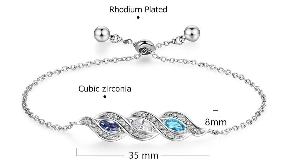 Personalized Birthstones Adjustable Womens Bracelet - 3 Birthstones