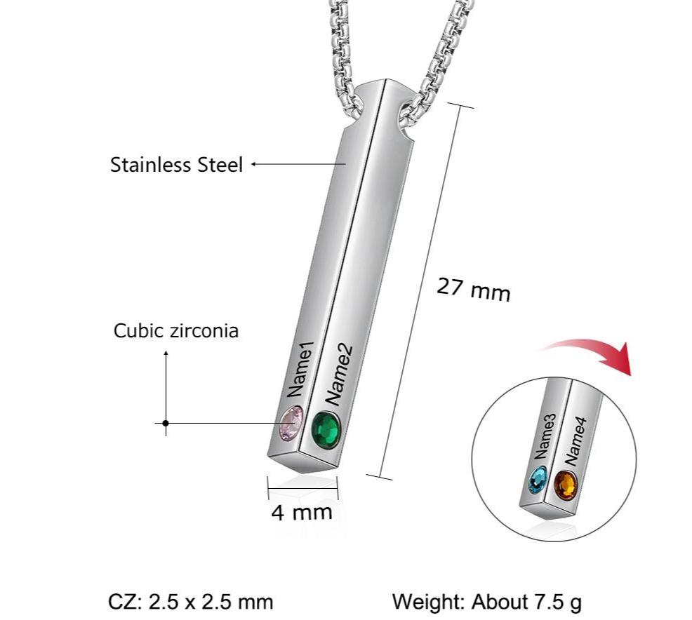 Birthstone Petite Beaded Bar Necklace Titanium Steel Chain Platinum-Clad