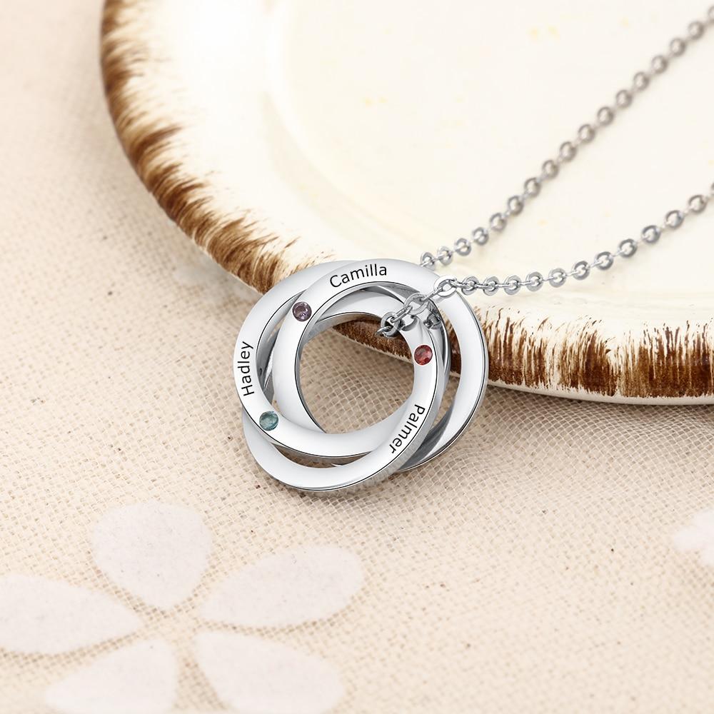personalized intertwined circle necklace 3 birthstones 3 engravings necklaces 325662