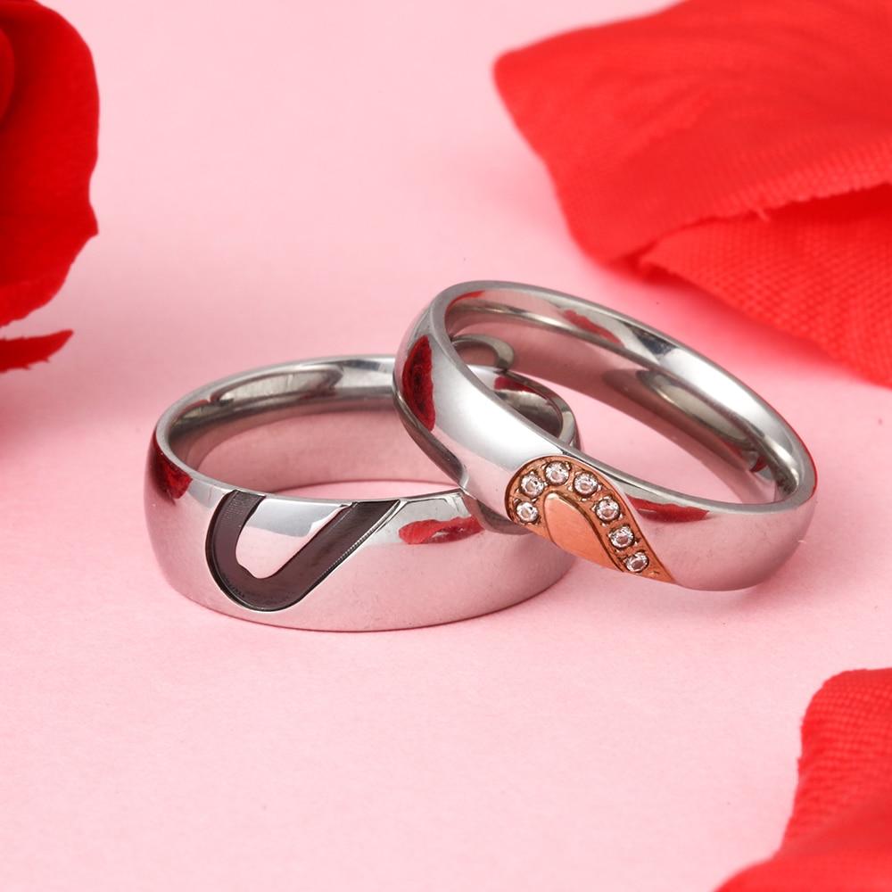 Couple Rings Red Titanium Steel Mens Ring Heart CZ Women's Wedding Ring  Sets | eBay