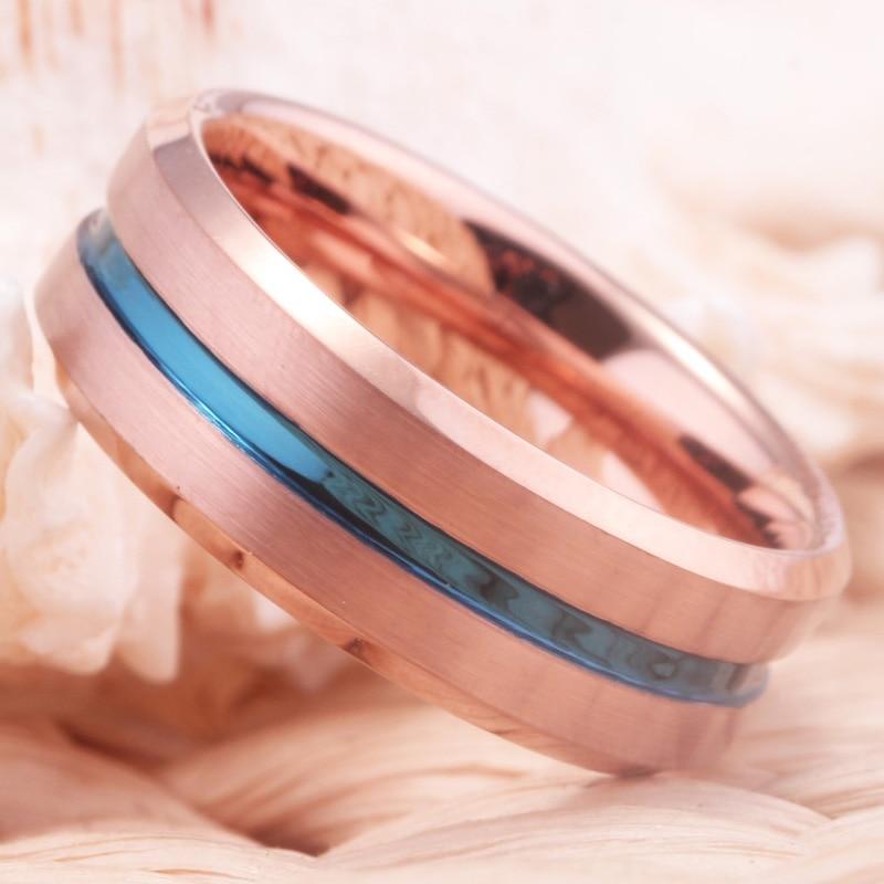 Tungsten buying Ring, Two-Tone Rose and Blue Stepped Edge, Rose Gold Mens Wedding Band, Men’s Tungsten Wedding Band, Men’s Rose Wedding Band